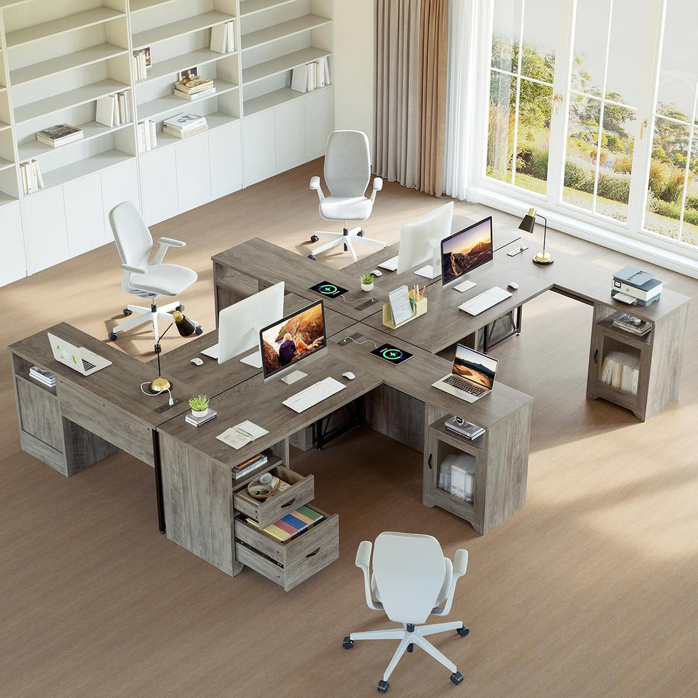 Bestier 63"x47" L Shaped Office Computer Desk with Charging Station...
