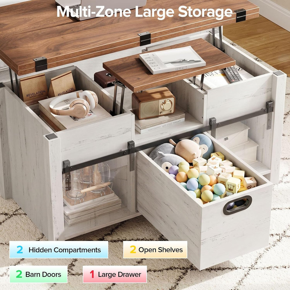Memobarco 40" Farmhouse Lift Top Coffee Table with Storage Drawers,White