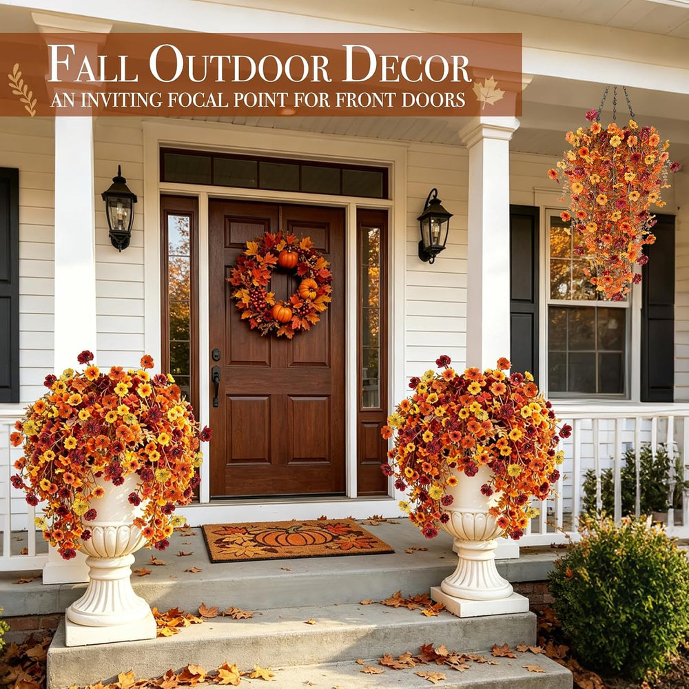 4PCS Artificial Fall Flowers for Outdoors Fall Decorations UV Resistant