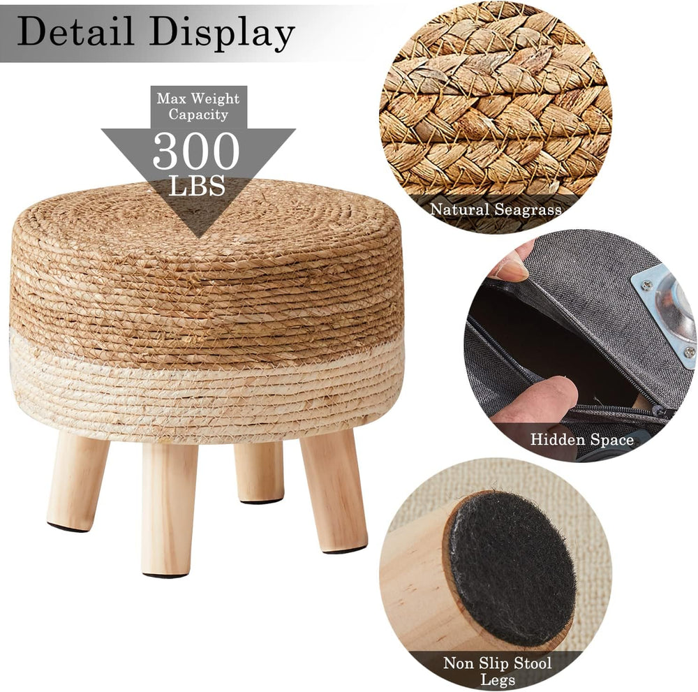 Cpintltr Foot Stool Natural Seagrass Hand Weave Poufs Round Ottoman for Couch...