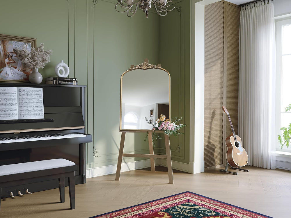 Arched Antique Gold Wall Mirror, 28"x36" Vintage Bathroom Mirror