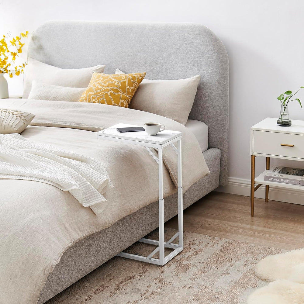 C-Shaped End Table, Small Sofa Table with Metal Frame, Adjustable Height Side...