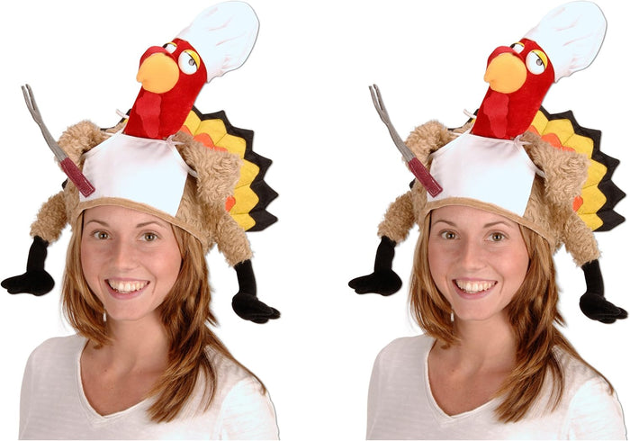 Beistle Unisex Plush Chef Turkey Hats, 2 Pieces – Thanksgiving Dinner Party Supplies, Holiday Themed Novelty Headwear, Halloween Dress-Up Costume Caps, Photo Booth Props
