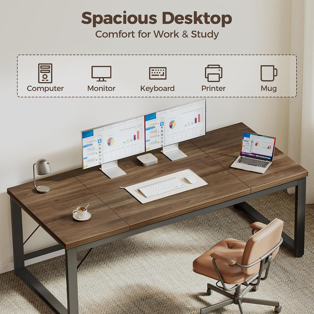 Mericonia 63 Inch Computer Desk, 1" Thick Large Office Table, Walnut