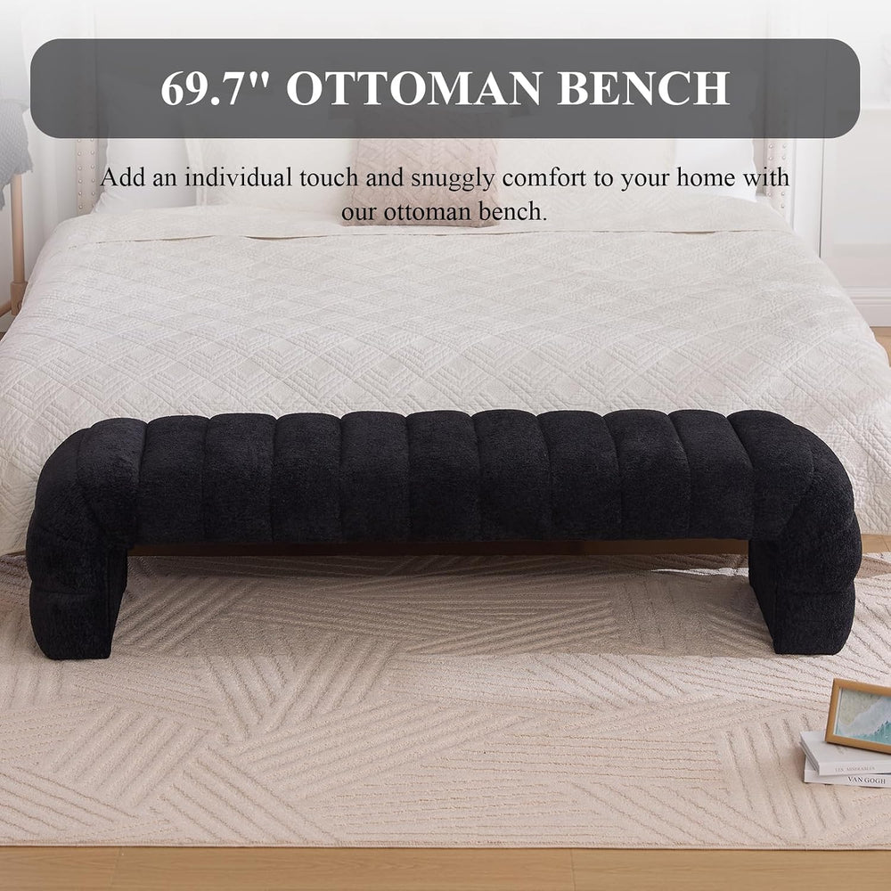 NIOIIKIT 69.7" Ottoman Bench, Teddy Queen Size End of Bed Bench, Black
