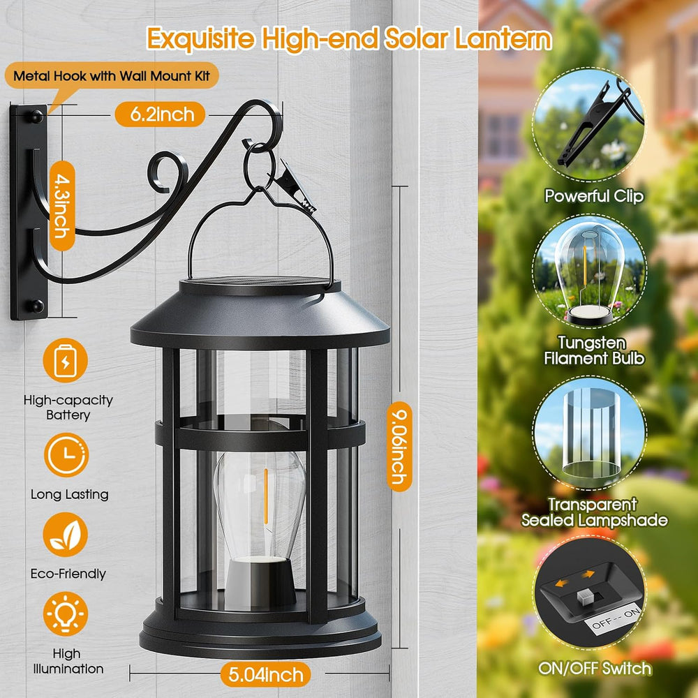 GARPAR Solar Lanterns Outdoor Waterproof, Hanging Solar Lights with Hook