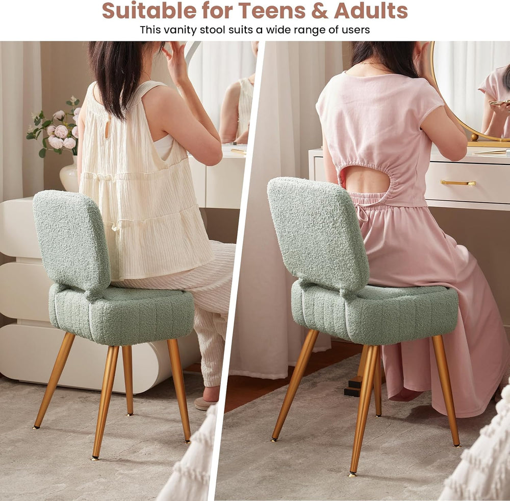 Vanity Chair with Storage Stool with Folding Back Makeup Chair