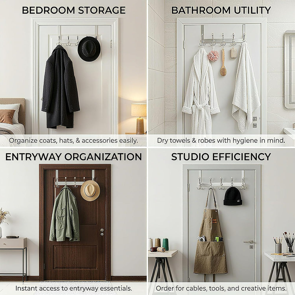 Over The Door Hooks,Coat Rack for Hanging Clothes Hat Towel (Heavy Duty Silve...