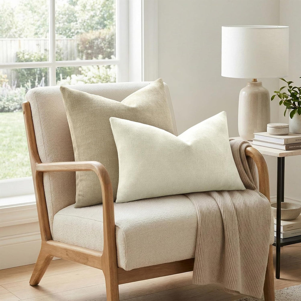 decorUhome Chenille Decorative Throw Pillow Covers 24x24 Set of 2, Tan