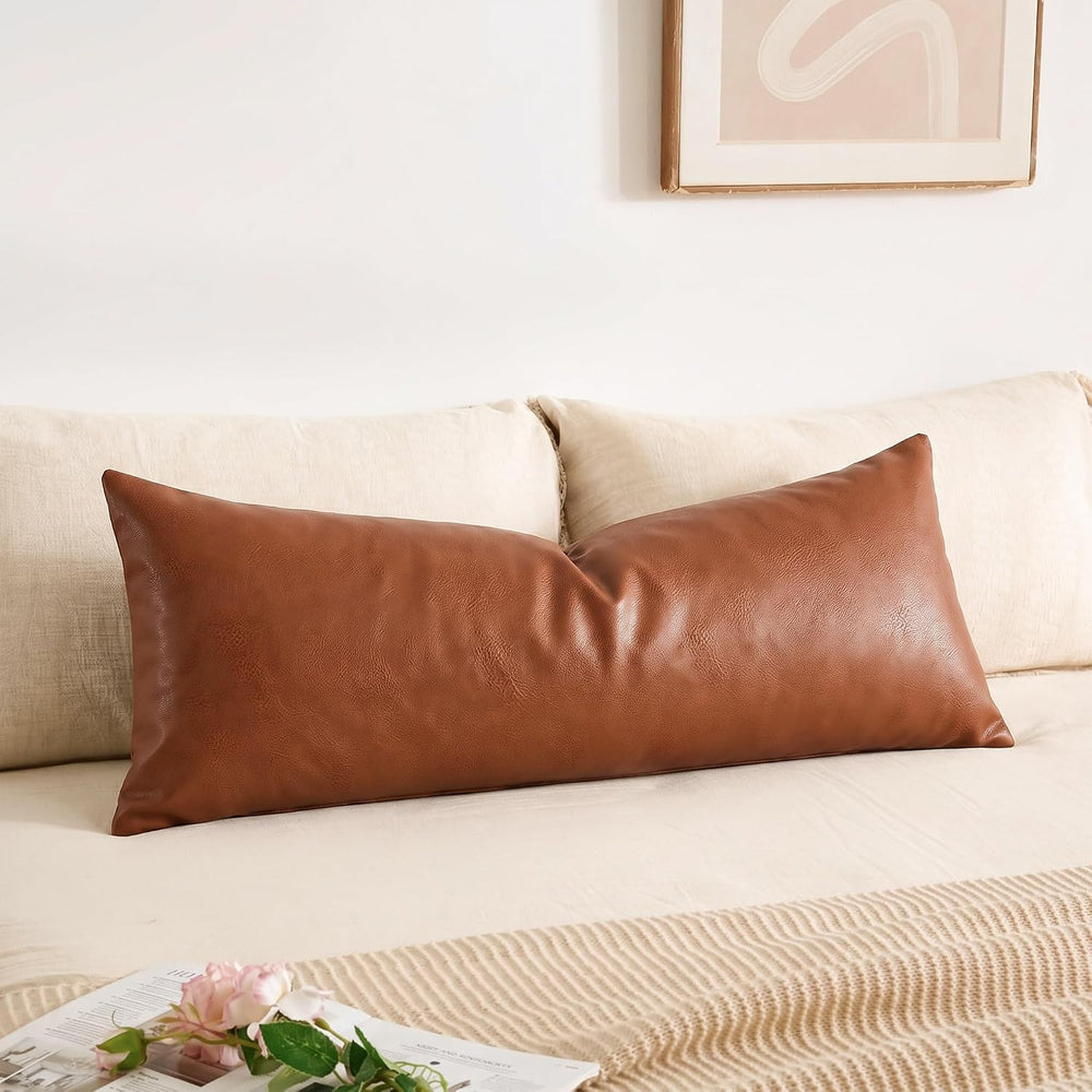 NUYECY Faux Leather Throw Pillow Cover 20 x 30 Inch,Euro Sham Pillow Cover Ca...