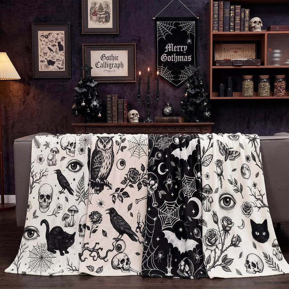 Chumia 4 Pack Halloween Gothic Blankets Bulk 40" x 60" Spooky Goth ...