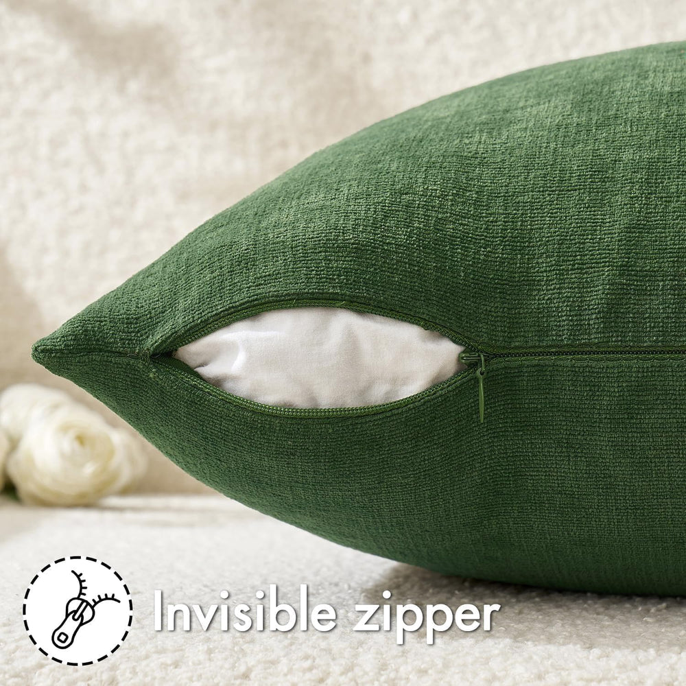 MIULEE Moss Green Chenille Couch Euro Throw Pillow Covers, 26x26