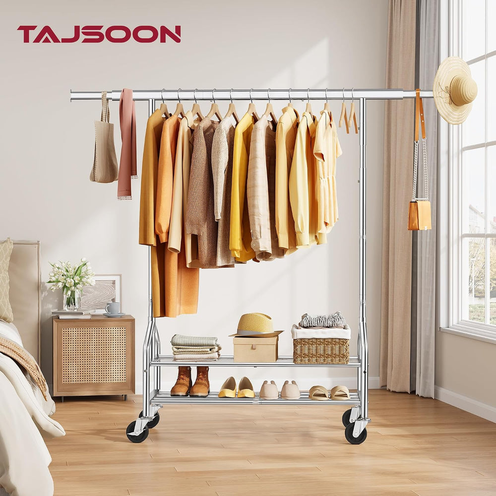 Tajsoon Clothes Rack with 2 Shelves, Heavy Duty Load 350 LBS, Chrome