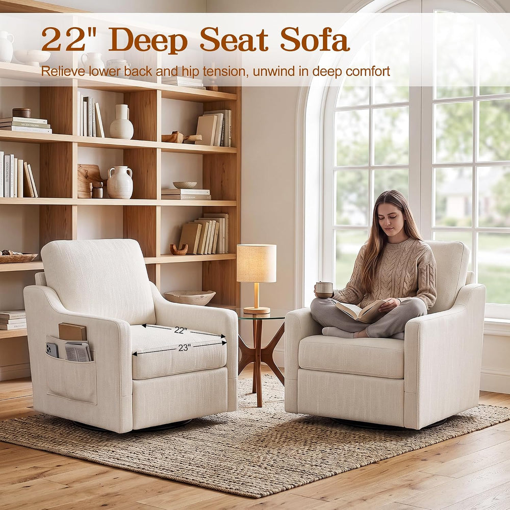 360° Swivel Accent Chair with High Back & Lumbar Support, Deep Seat, Beige
