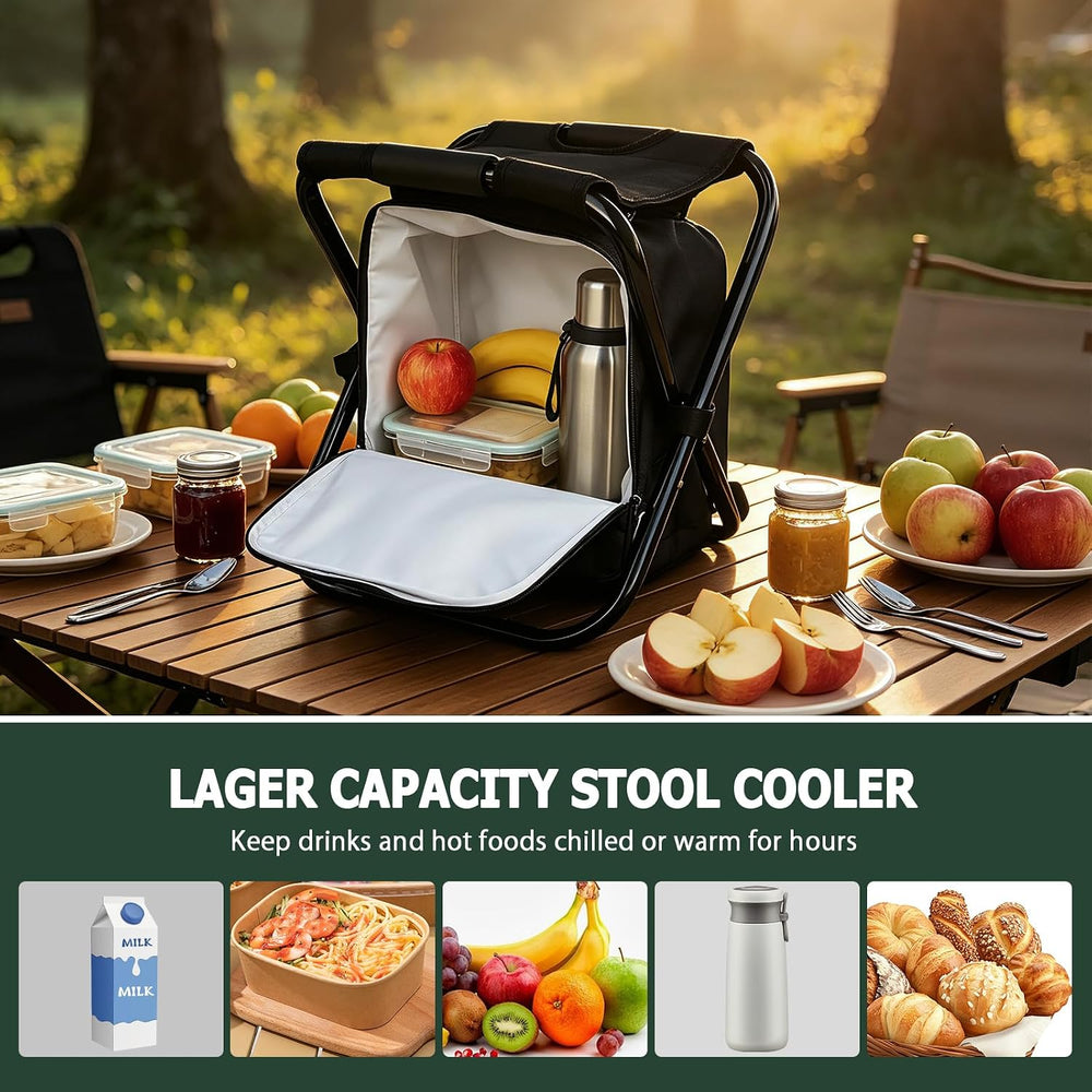 Folding Stool Backpack Cooler, Camping Fishing Chair for Beach, Travel