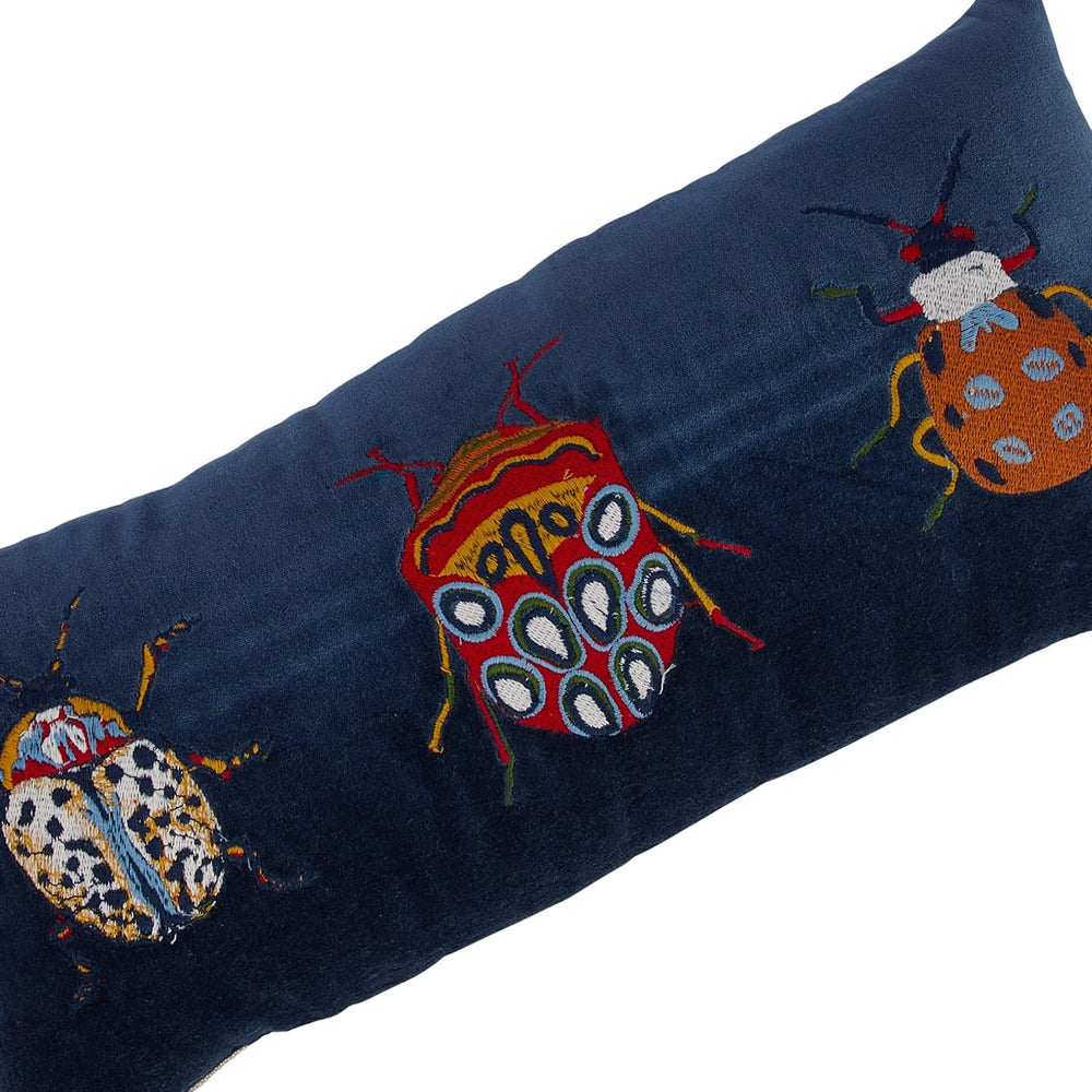 Creative Co-Op Cotton Velvet Embroidered Lumbar Pillow with Beetles and Chamb...