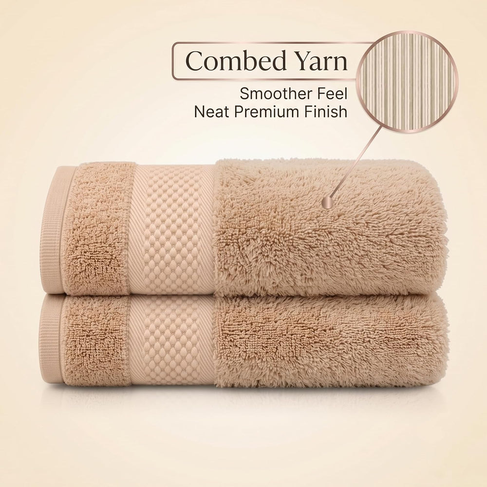 100% Cotton Soft Luxury Bath Towels Set of 2, Lightweight, Quick Dry, Beige