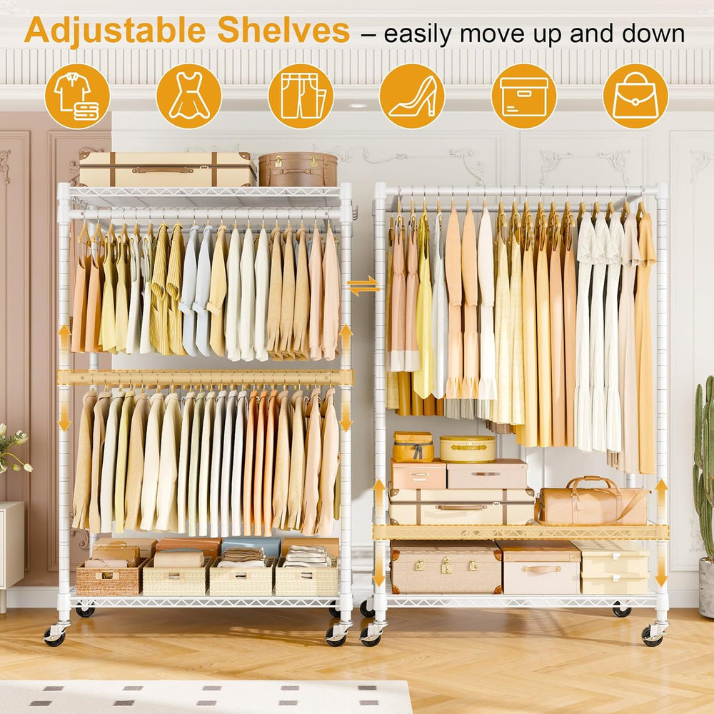 ULIFHOME Rolling Clothes Rack, Clothing Racks for Hanging Clothes, White