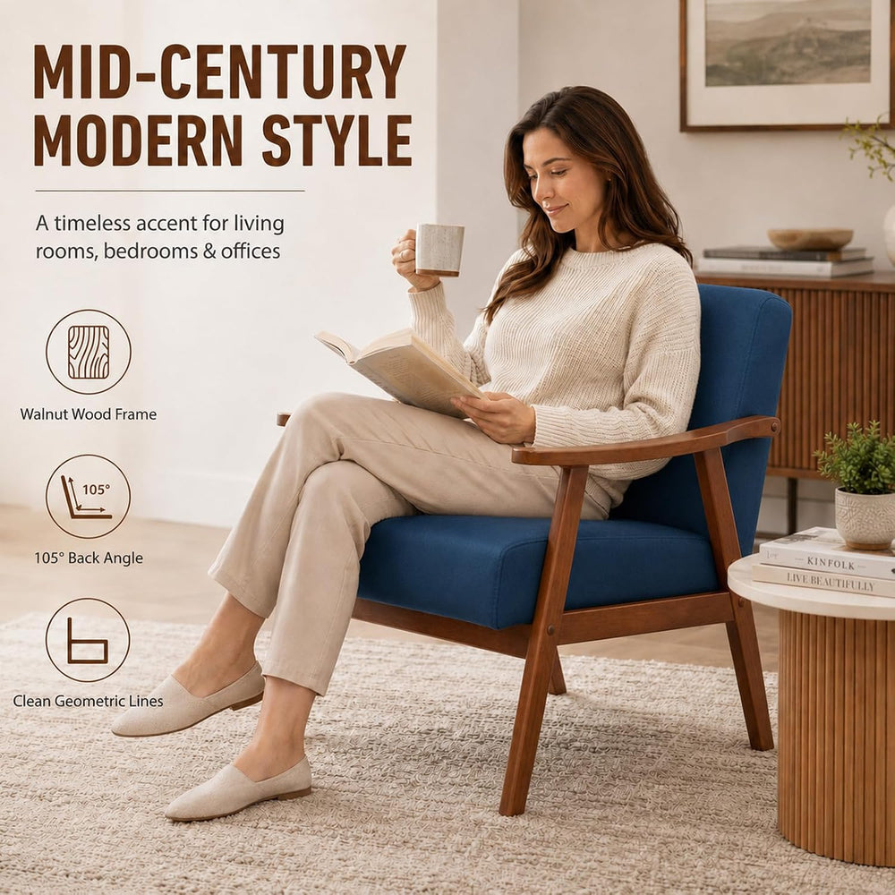 Anwick Mid-Century Accent Chair,Modern Living Room Chairs with Solid Wood Fra...