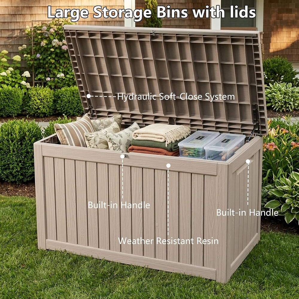 300 Gallon Outdoor Storage Box Waterproof Lockable Resin Deck Box Large, Pati...