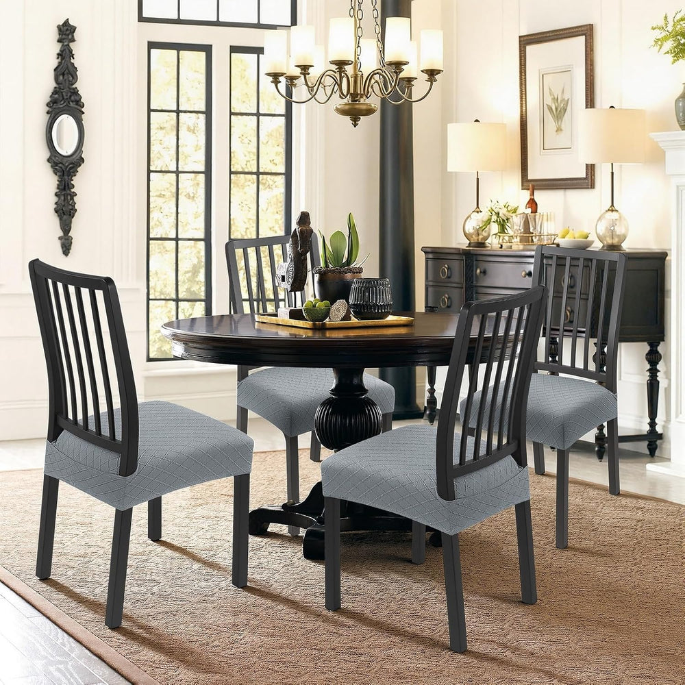 SearchI Waterproof Dining Chair Seat Covers Set of 6, Check Light Grey