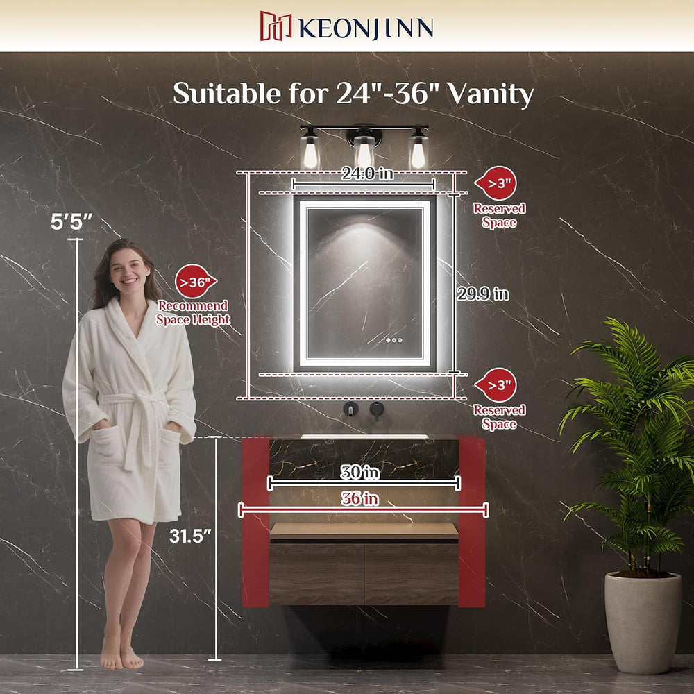 Keonjinn 24" x 30" LED Bathroom Mirror with Lights, Frontlit & ...