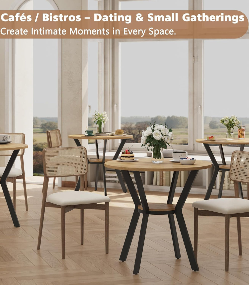 Round Kitchen Tables for 2-4, 31.5" Rustic Small Dining Tables with Storage