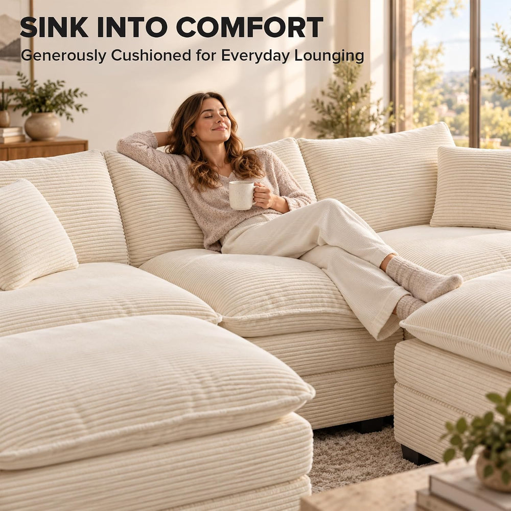 U Shaped Modular Sectional Sofa, 107" Cloud Couch with 2 Movable Ottomans