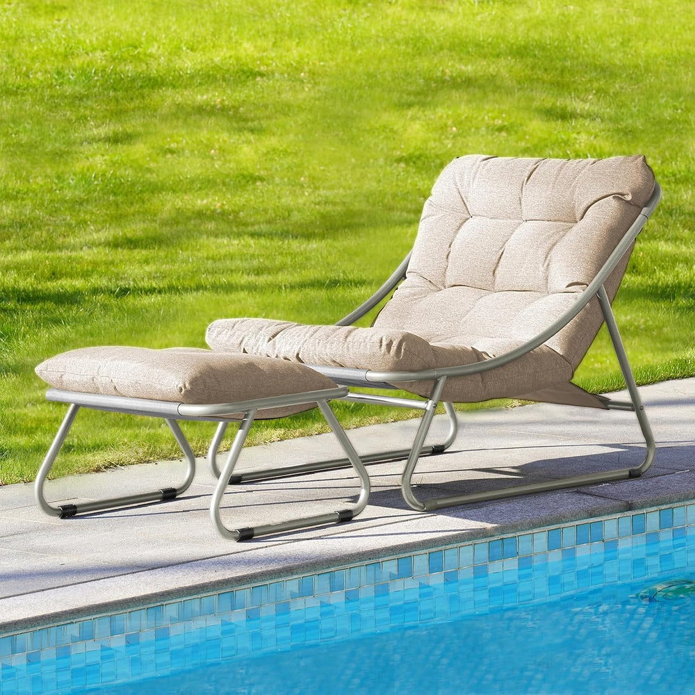 Grand patio Outdoor Lounge Chair with Footrest & Cushion, Champagne Gray