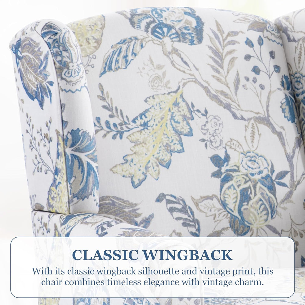 HUIMO Printed Wingback Accent Chair, Linen Upholstered High Back Armchair, Co...