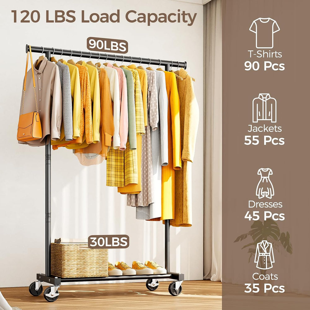 Clothes Rack, Rolling Clothing Rack for Hanging Clothes, Portable Coat Rack