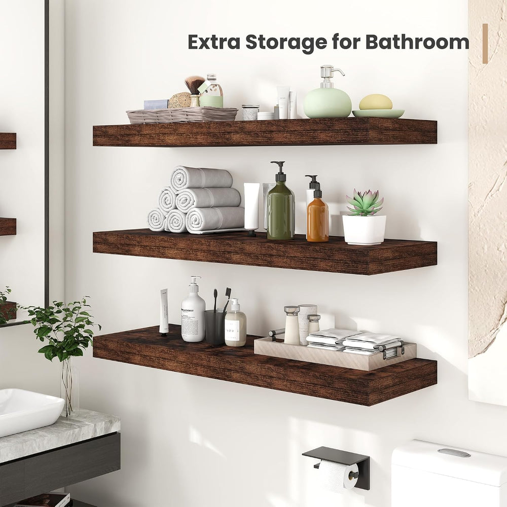 Heimlove 12 x 12 Deep Floating Shelves Wall Mounted Set of 2 Rustic Brown