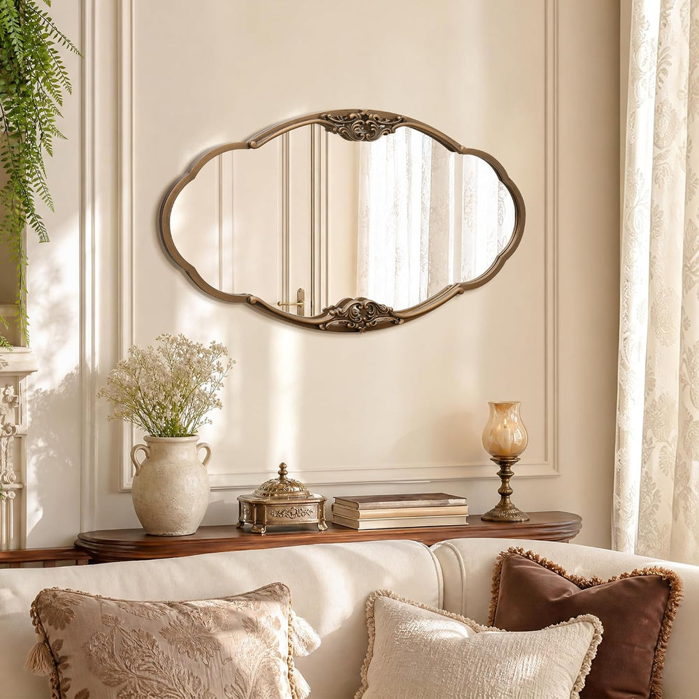 Besdomus Vintage Gold Wall Mirror: 33"x19.5" Medium Antique Oval Mi...