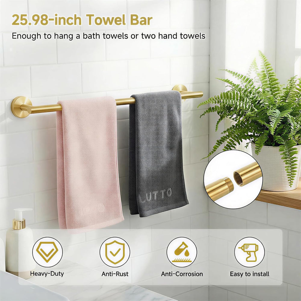 7-Piece Bathroom Hardware Accessories Set, SUS304 Towel Bar, Gold
