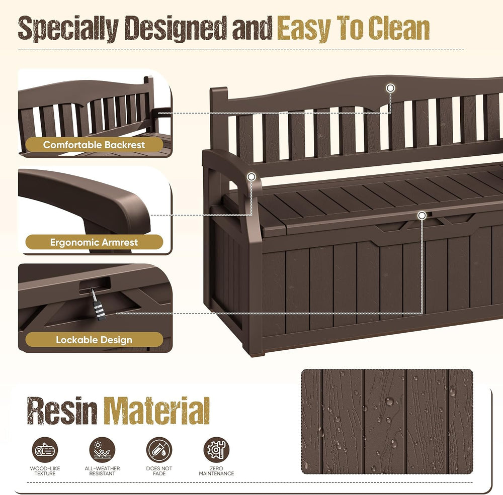 80-Gallon Outdoor Storage Bench, Waterproof Deck Box with Lockable Lid & ...