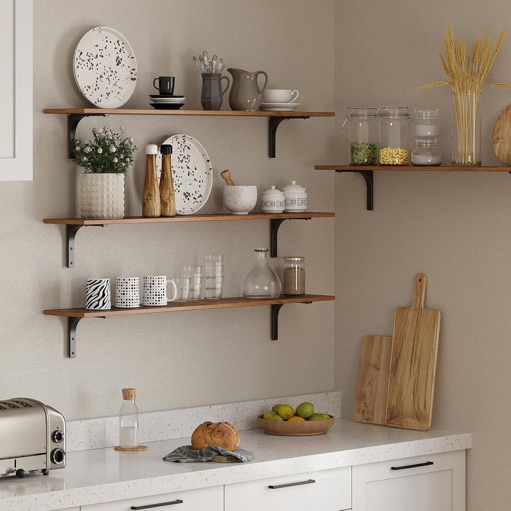 DINZI LVJ Long Wall Shelves, 47.3Inch Wooden Wall Mounted Shelves, Set of 2