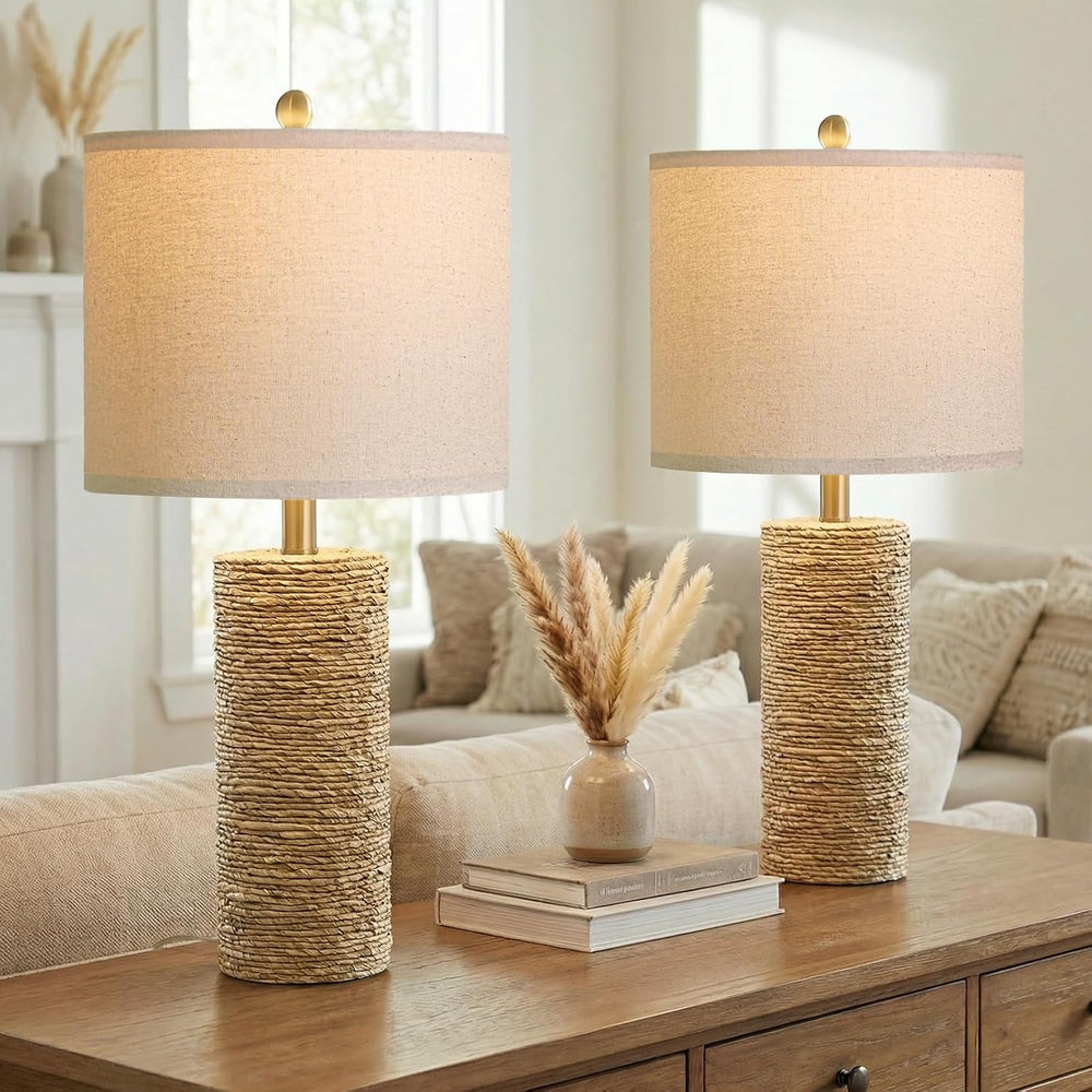 BOBOMOMO Boho Lamps Set of 2, 25.5" Coastal Farmhouse Bedside Lamps, Res...