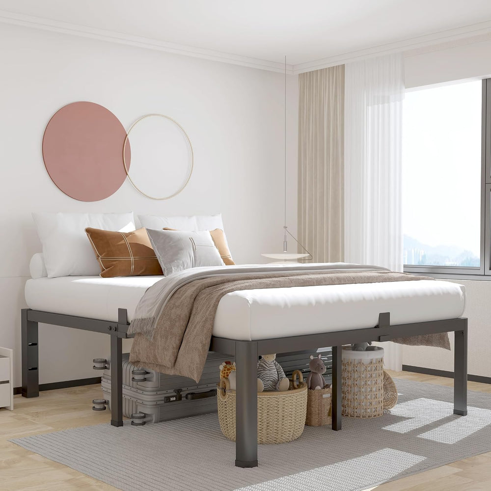 ROIL 14 Inch Queen Bed Frame with Rounded Corner & 4 Mattress Baffles