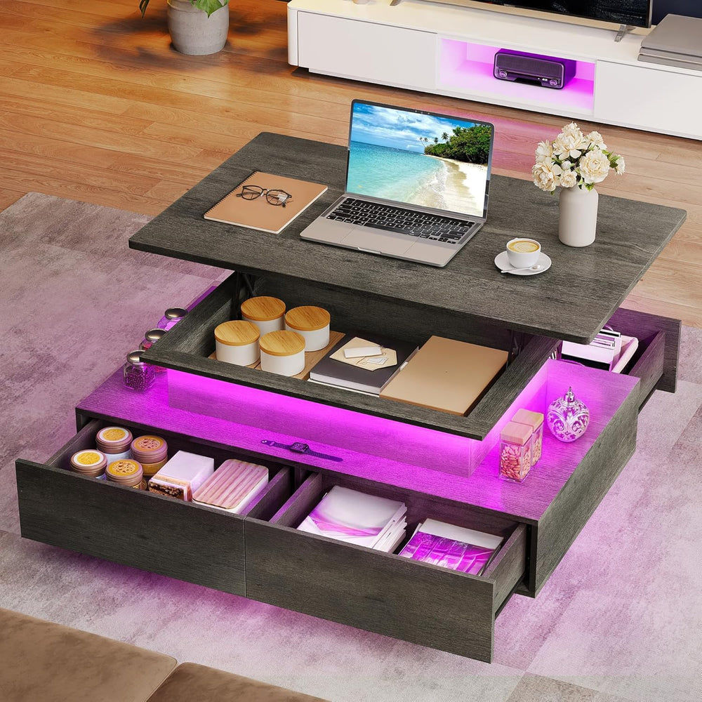 YITAHOME Lift Top LED Coffee Tables for Living Room, Grey