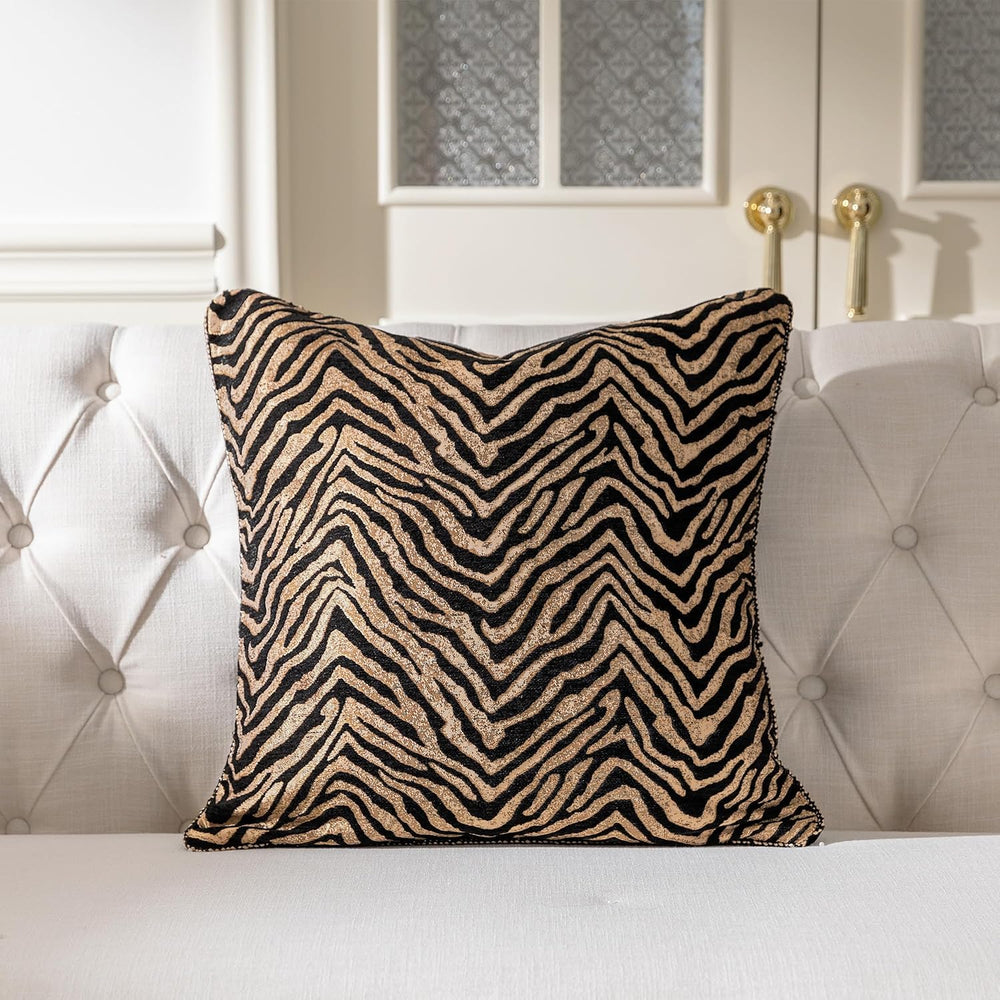 1-Piece Zebra Print Throw Pillow Covers 20x20 Inch, Black Gold