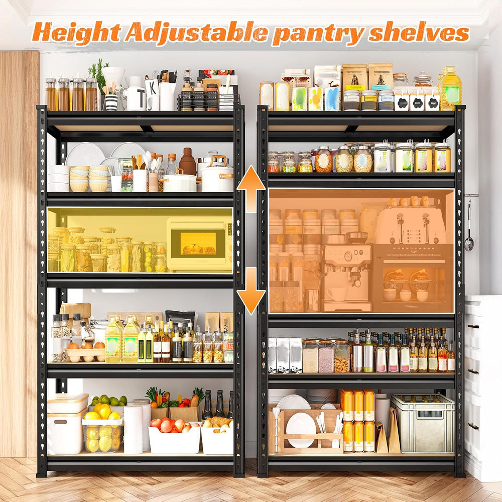 REIBII 2 Pack Garage Shelving,5 Tier Heavy Duty Storage Shelves,Black