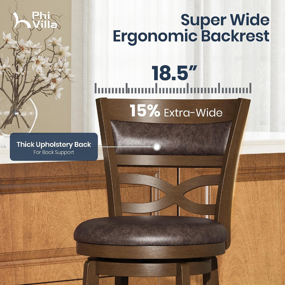PHI VILLA 30 Inch Bar Height Stools Set of 6, Swivel Barstools with Back