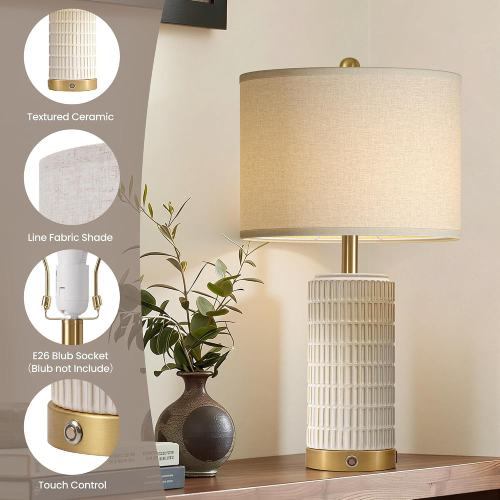25" Ceramic Touch Table Lamp Set of 2 for bedroom and Living Room White