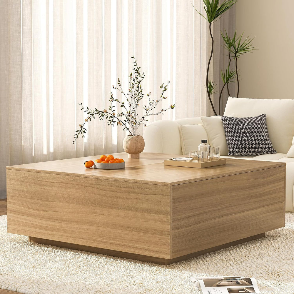 47 Inch Large Square Coffee Table with Storage,Wooden Coffee Table((OAK)