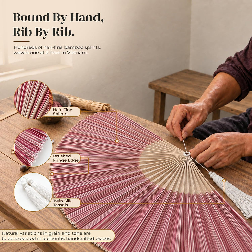 ChumDecor Bamboo Fan Wall Decor, Japanese Wall Fan, Red Pink 40 in