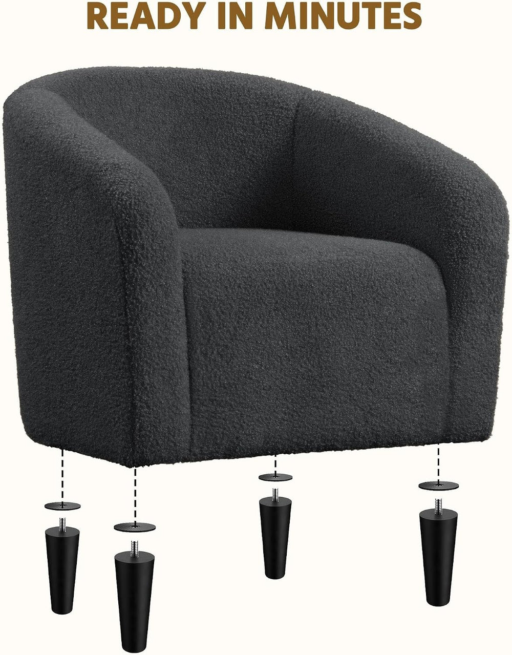 Yaheetech Small 25.5in Wide Sherpa Barrel Accent Chair Bedroom, Dark Gray