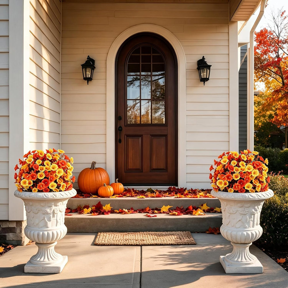 Fall Artificial Flowers for Outdoor, Faux Plants w/Stakes, 2 Packs