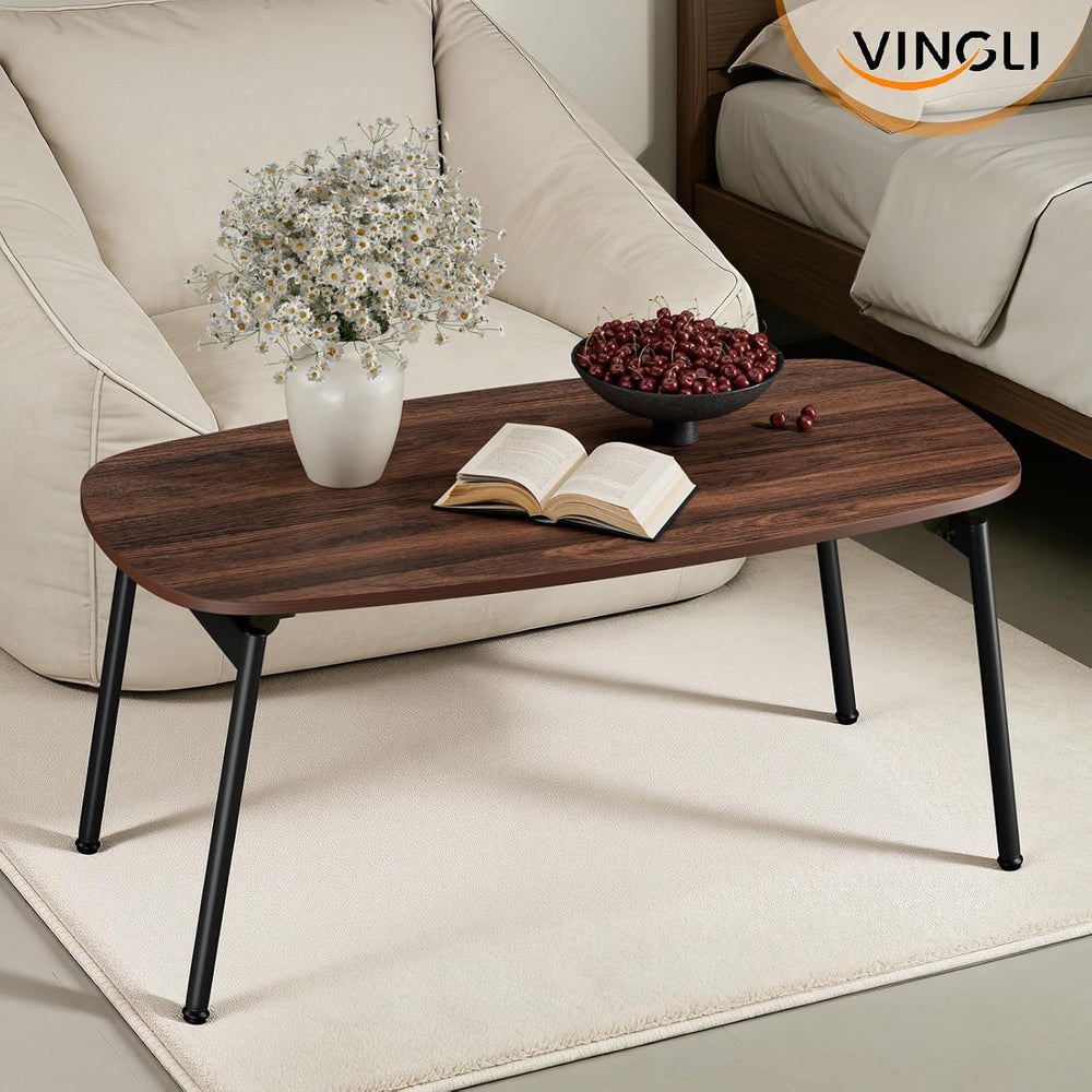 VINGLI 39.4" Folding Coffee Table Small, No Assembly Needed, Walnut