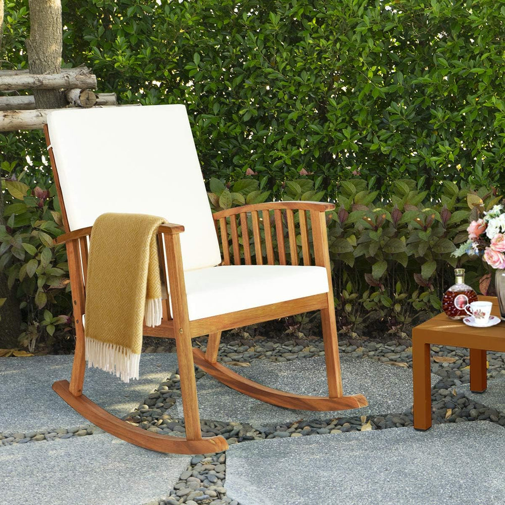 Tangkula Outdoor Rocking Chair with Soft Cushions, Solid Acacia Wood (1)