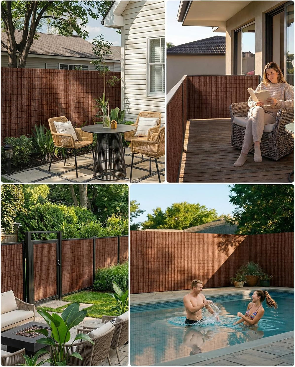 paramondo No Drilling Natural Privacy Fence Screen, Brown, 3×10 FT